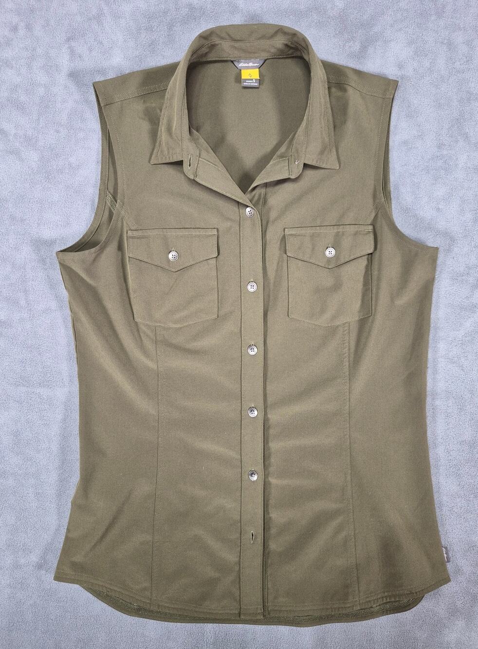 Eddie Bauer Sleeveless Button Front Shirt Olive Green Women’s Size S